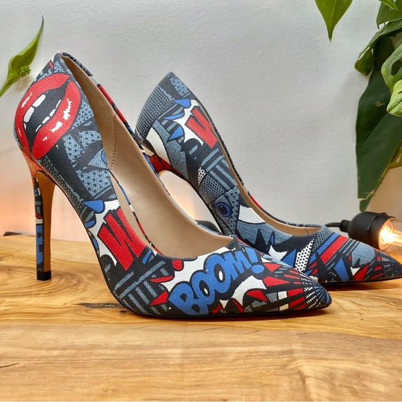 Aldo Shoes - Aldo Denim Comic Graphic Print Stiletto Heels